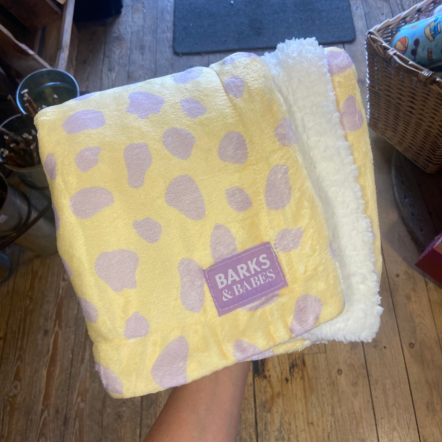 Yellow & Lilac Dalmatian Print Plush Blanket